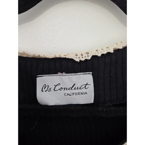 Ms. Conduct Black White Gingham A-Line Long Dress Lace Collar Decorative Buttons - Picture 3 of 5